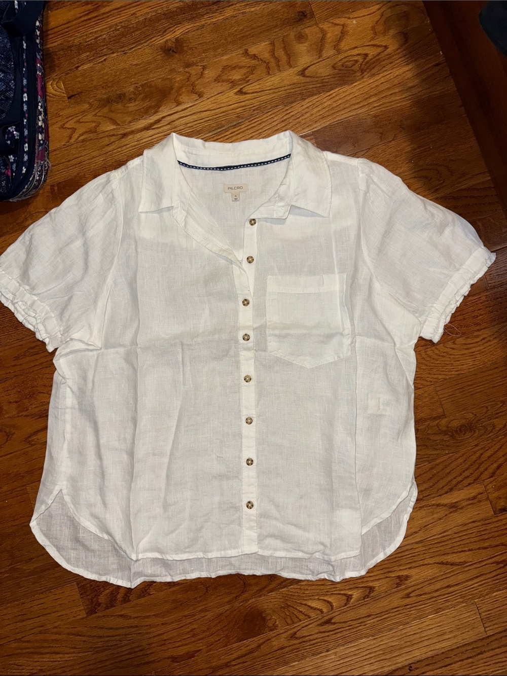 Pilcro White Short-Sleeve Linen Button-Down Shirt
